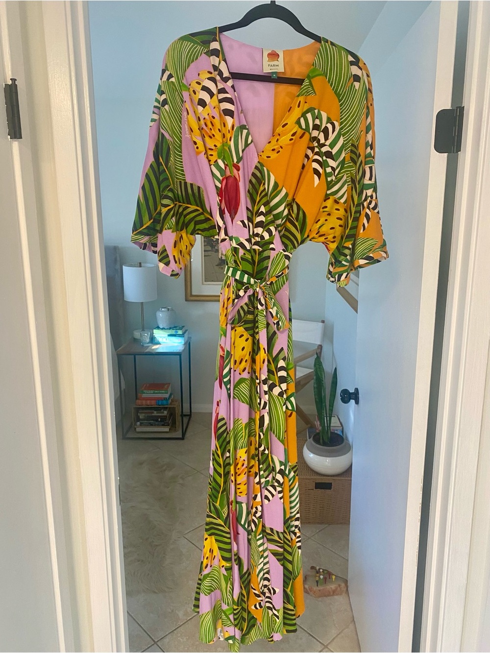 Farm Rio Tropical Banana Leaf Wrap Dress